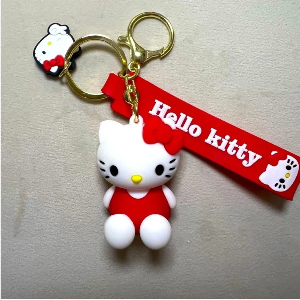 New Hello Kitty Keychain Red Sakura Charm 3D Figure Hello Kitty Charm